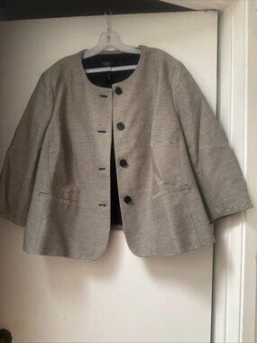 NWT Talbots Women’s Petite 22W Black & White Stripped Woven Jacket Textile